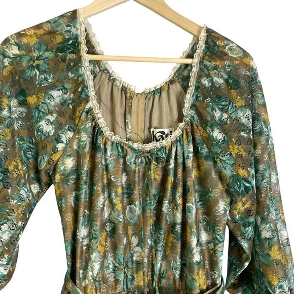Vintage Kati for Laura Phillips 1970s Maxi Dress Green Blue Floral 12 - Picture 4 of 13